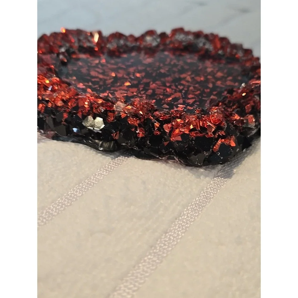 Handmade Resin Crystal Edge Wavy Trinket Holder Red Black‎ Glitter 776